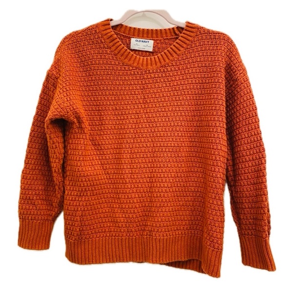 💥 Old Navy Deep Orange Chunky Knit Pullover Sweater Fall Vibes Crochet Style M - Picture 5 of 5
